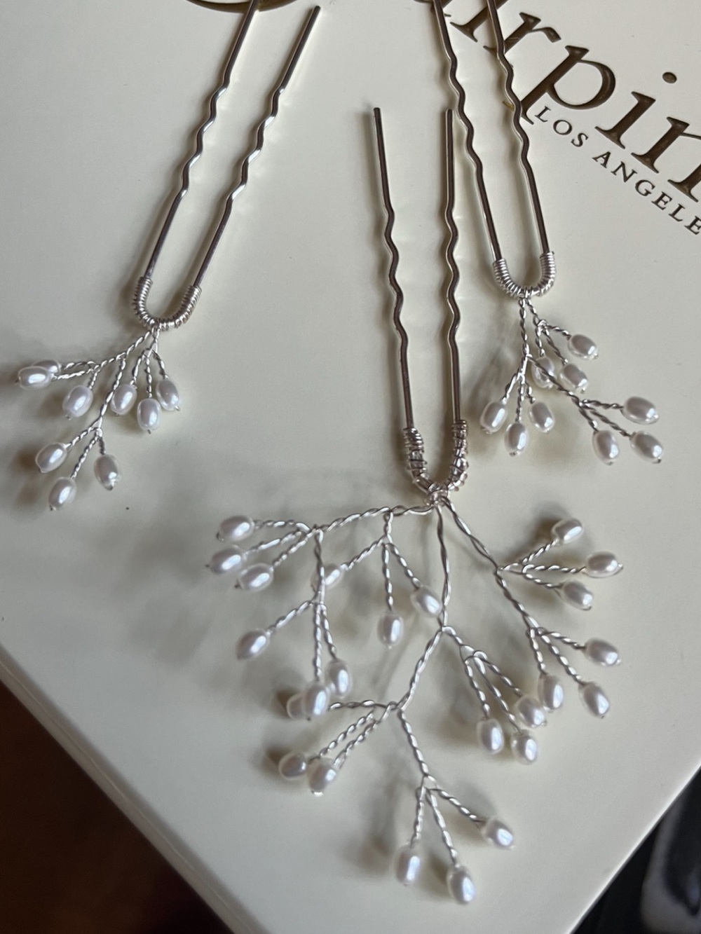 Brides & Hairpins Beryl Set of 3 Pearl Branch Hair Pins – Silver